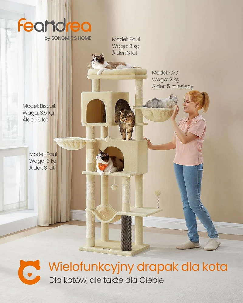 Feandrea Draskyklė 175 cm aukščio XL su 2 urveliais smėlio smėlio spalvos