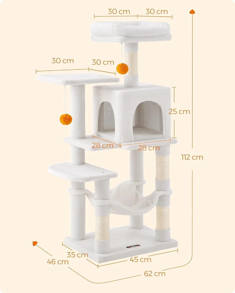 Feandrea kačių draskyklė 112 cm su hamaku, urveliu ir platformomis 777PCT261T01