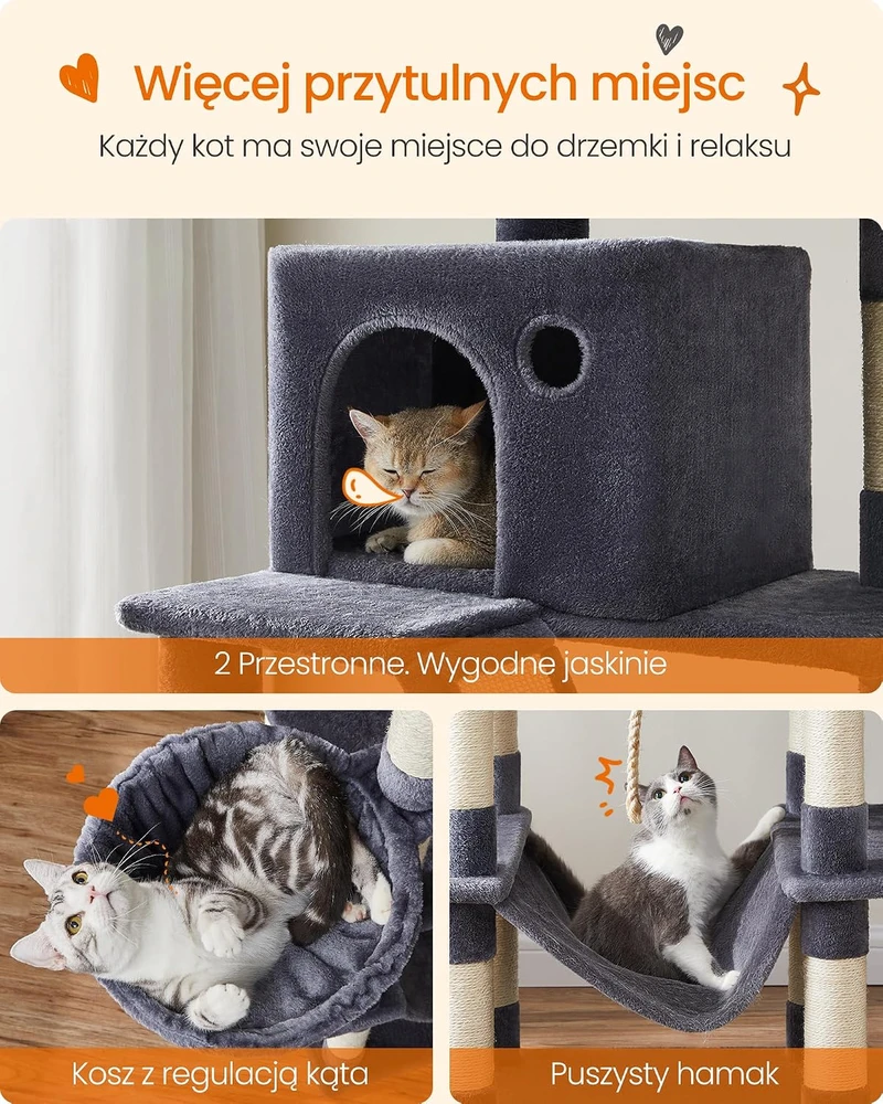 Feandrea kačių draskyklė 5 lygių, 206 cm aukščio su sizalio draskymo paviršiais PCT190G01