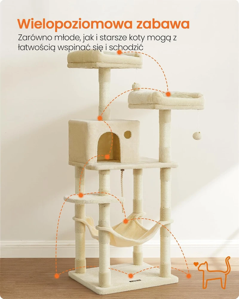Feandrea kačių draskyklė su 2 apžvalgos platformomis ir hamaku, 143 cm PCT15BE