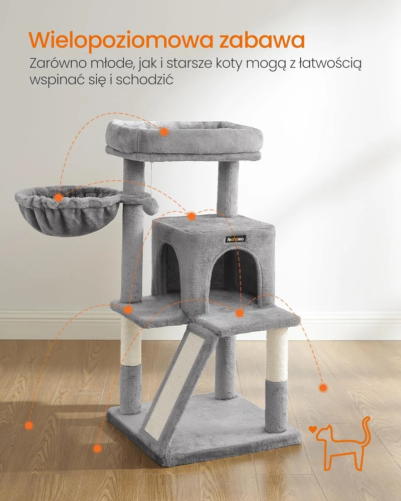 Feandrea kačių draskyklė su didele platforma, 3 lygių, 48 × 48 × 96 cm, PCT51W