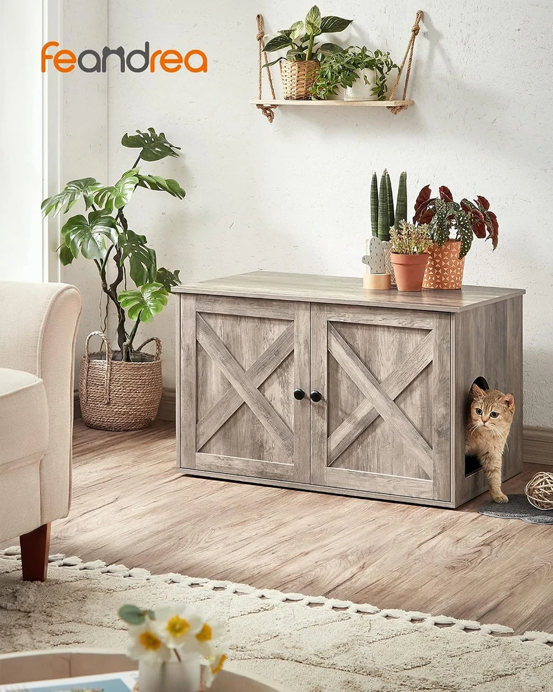 Feandrea uždara kačių kraiko dėžė-spintelė su durelėmis 80 × 53 × 50 cm PCL002G01