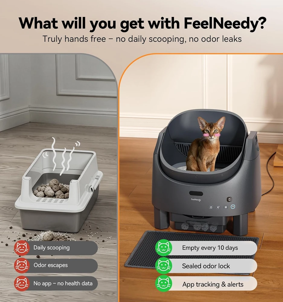 FEELNEEDY automatinė savaime išsivalanti kačių kraiko dėžė su programėle, 1–15 kg, 4075B