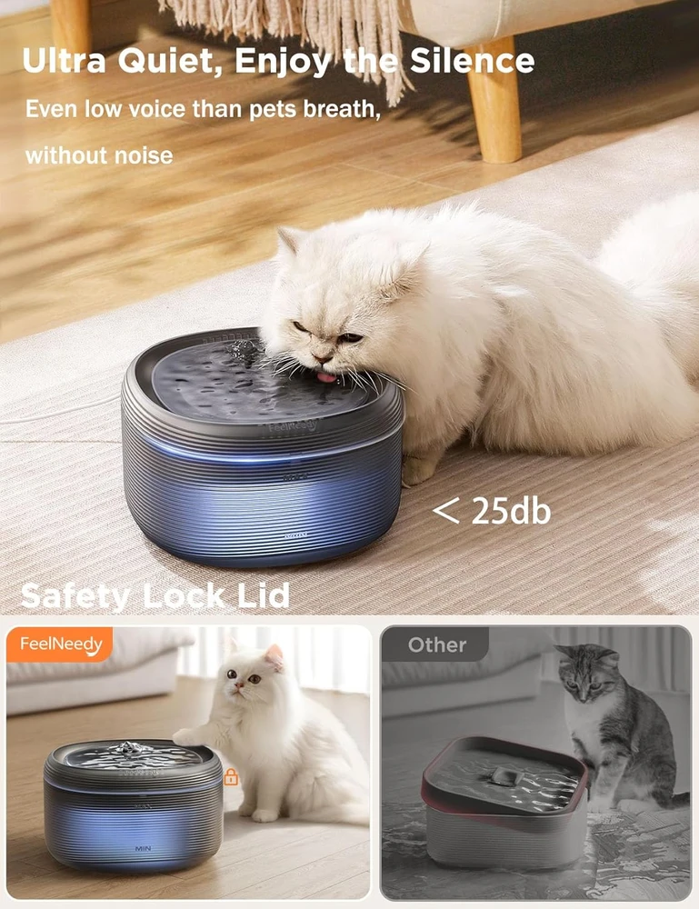 FEELNEEDY geriamojo vandens fontanas katėms 3,2 l, 2 srautai, itin tylus FN-W06-Juodas