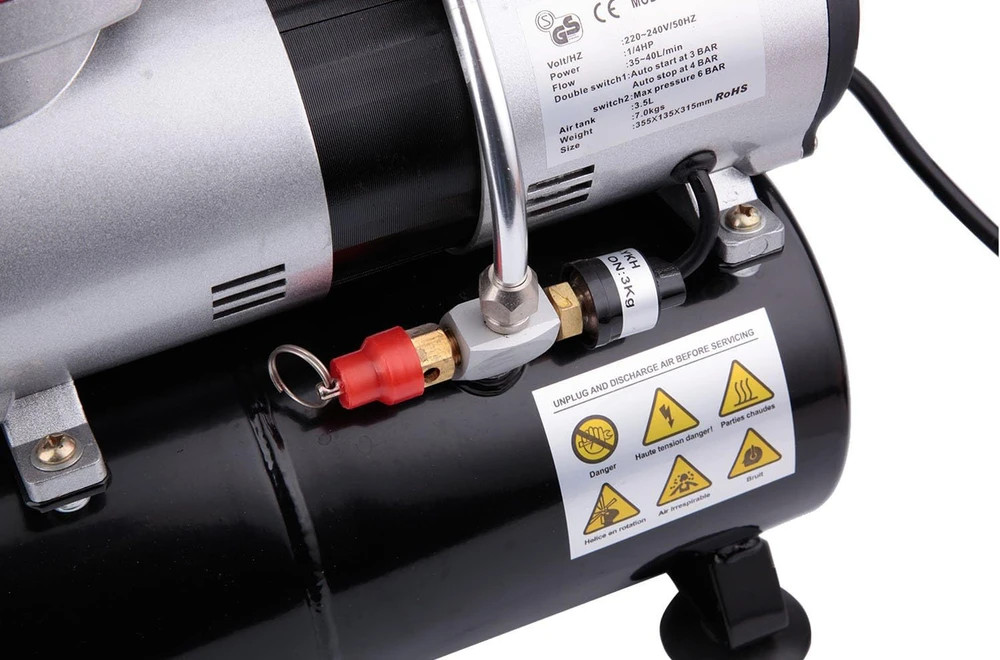 Fengda aerografo kompresorius su 3,5 l oro baku, 6 bar, 190 W FD-196