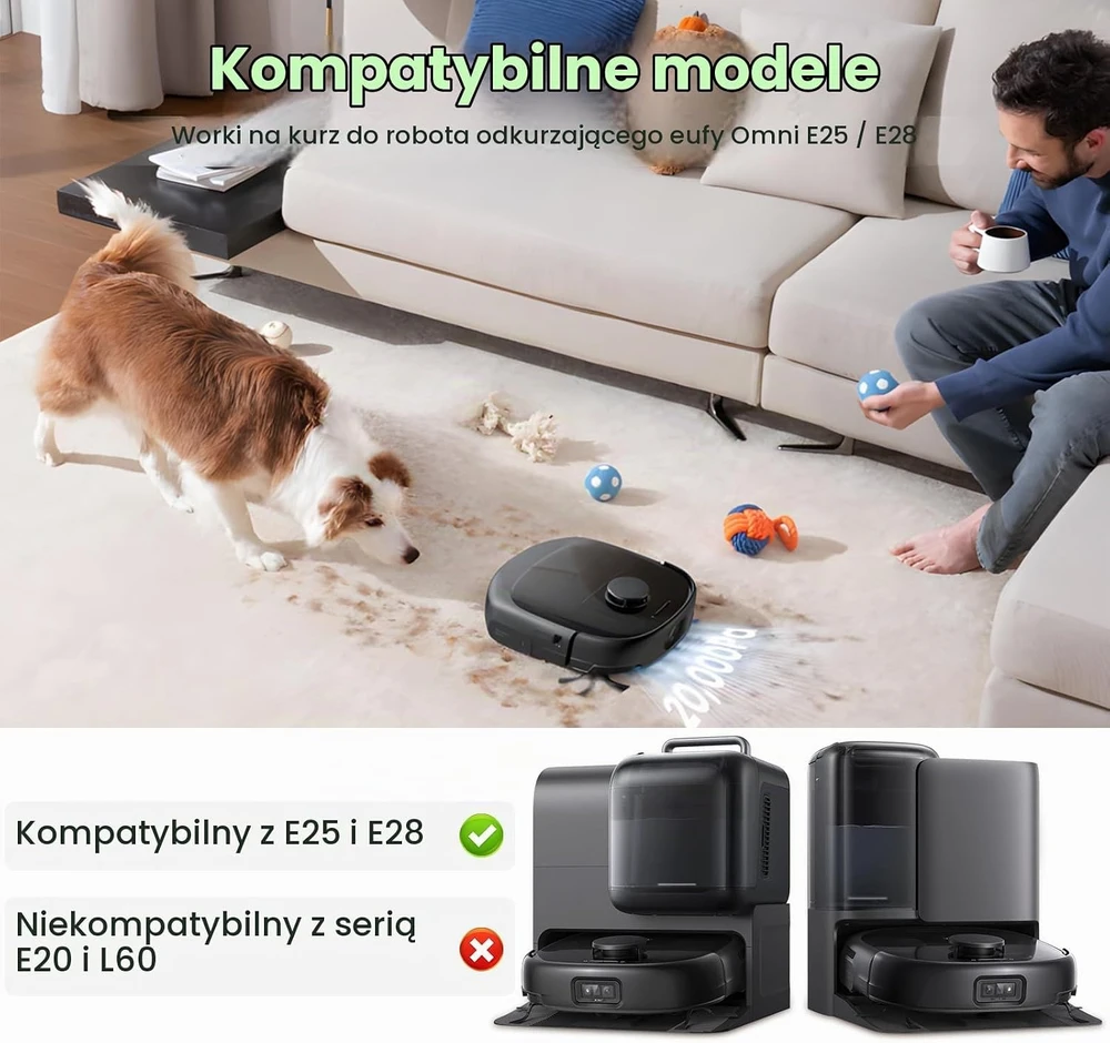 Fenkabs dulkių surinkimo maišeliai eufy Omni E25 ir E28 robotams, 3 l, 10 vnt., E28