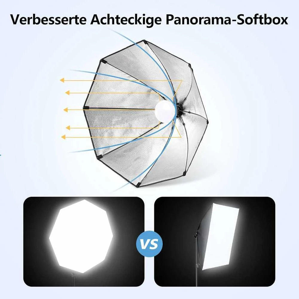 FGen 70 cm aštuonkampių softbox LED studijinio apšvietimo rinkinys, 120 W, su reguliuojamais stovais