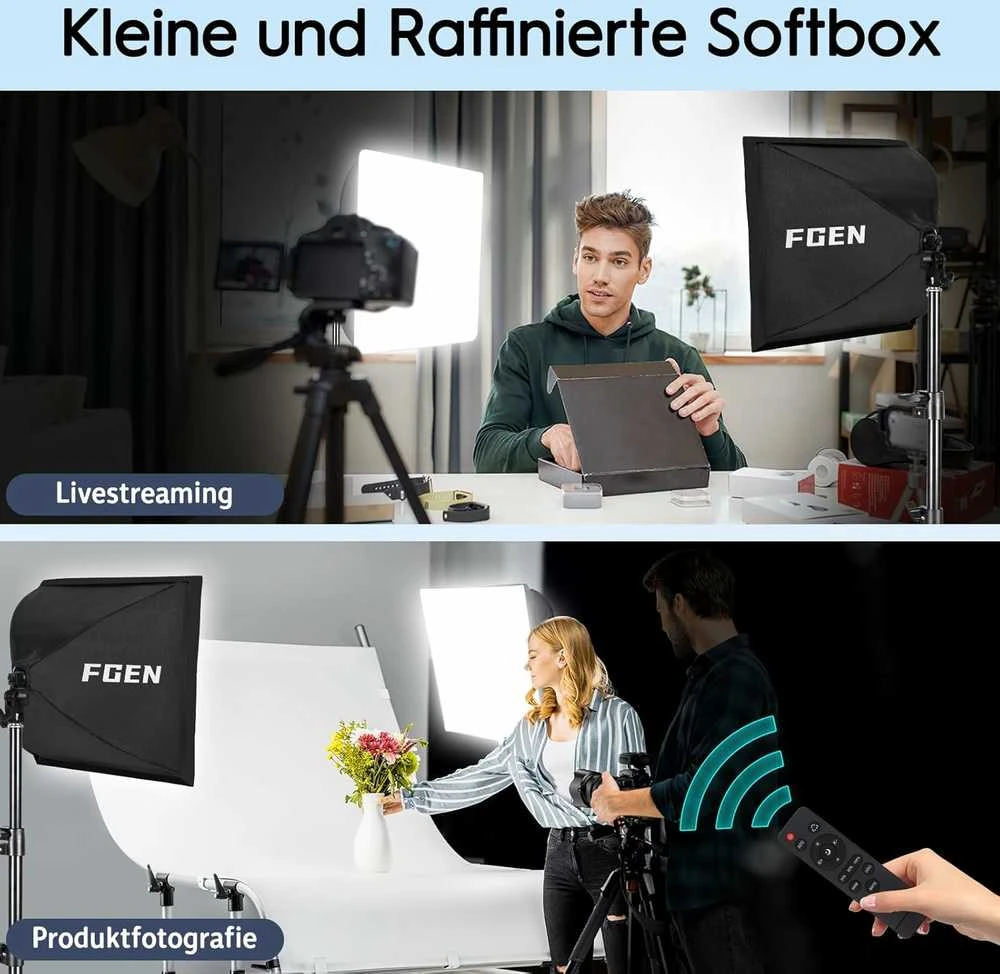 FGen LED softbox apšvietimo rinkinys 40x40 cm, 85 W su stovu 150 cm