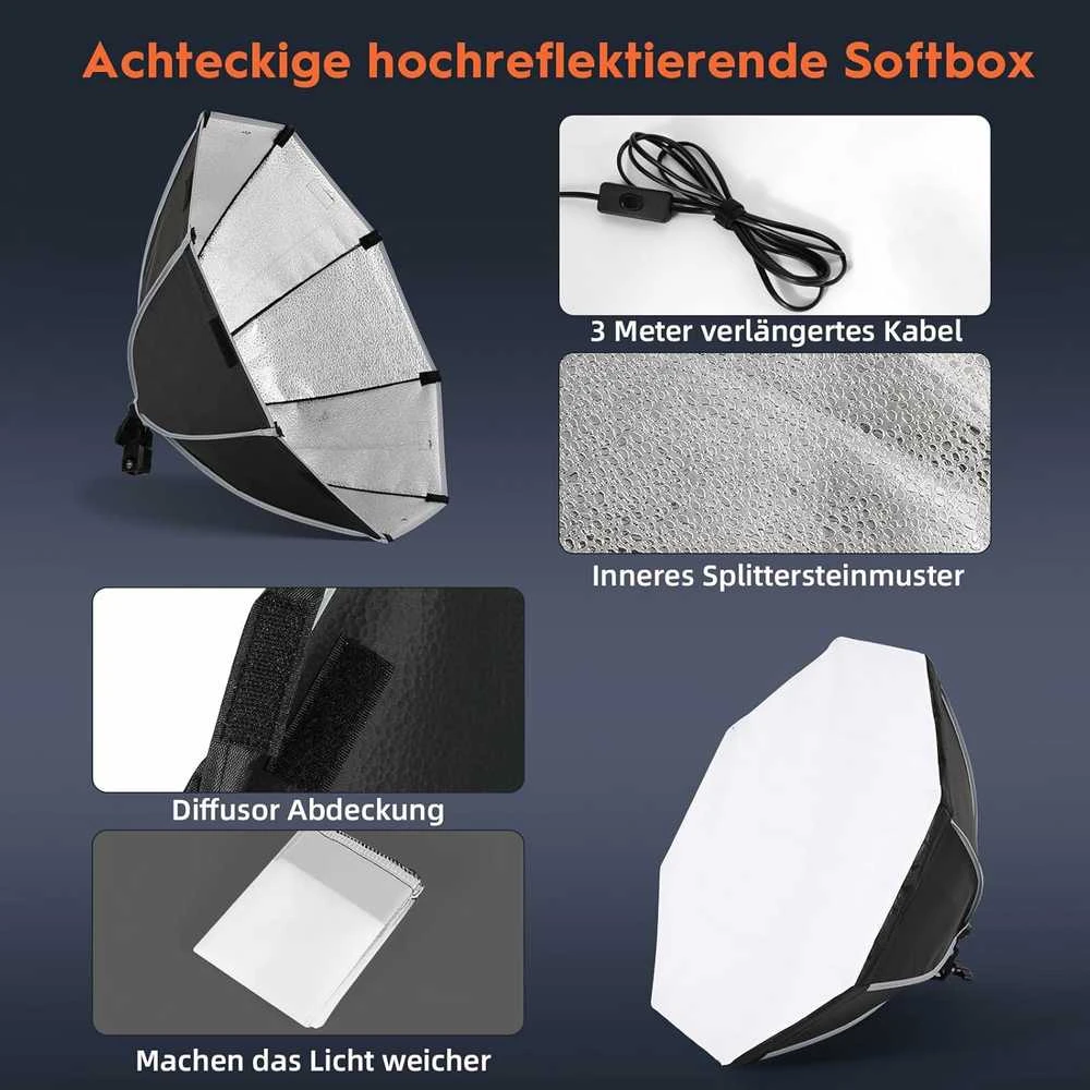 FGen LED softbox studijos rinkinys, 50 cm aštuonkampis, 85 W, 2700–6400 K, stovas 150 cm