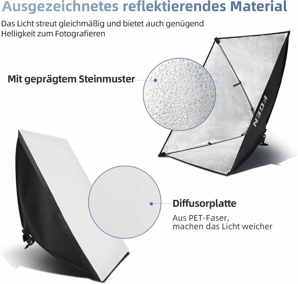 FGen LED studijinis softbox apšvietimo rinkinys, 2x 50x70 cm, 85 W, 2700–6400 K