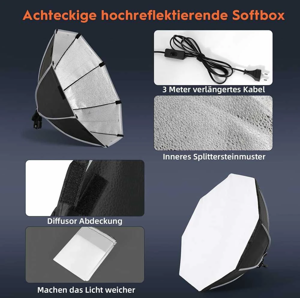 FGen LED studijos apšvietimo rinkinys su dviem 50 cm aštuonkampiais softbox ir 2 x 85 W lempomis, LED4000