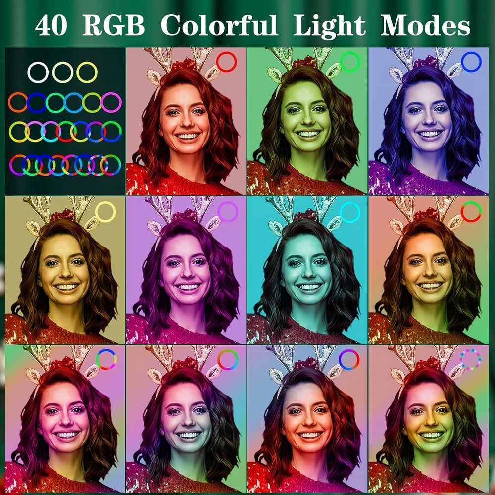 Walimex FGRYB 10 cm RGB LED žiedinė lempa su statyvu, reguliuojama spalva ir ryškumu, modelis MJ26, tinka makiažui, fotografijai, vaizdo įrašams, selfiams