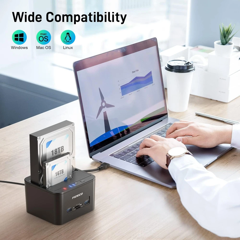 FIDECO diskų prijungimo stotelė SATA HDD ir SSD, USB 3.0, 36 TB, YPZ04-S2HC