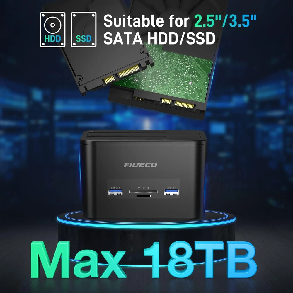 FIDECO diskų prijungimo stotelė SATA HDD ir SSD, USB 3.0, 36 TB, YPZ04-S2HC