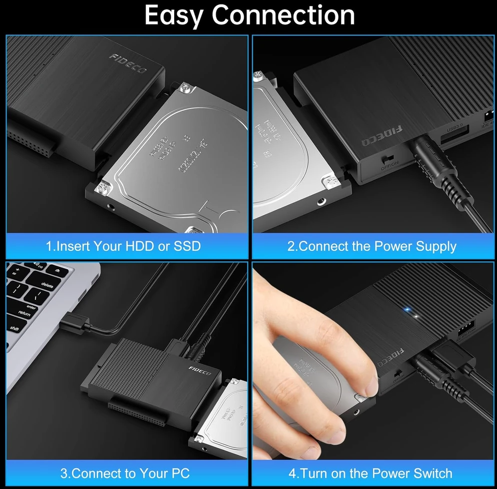 FIDECO HDD/SSD diskų adapteris USB 3.0 SATA ir IDE, 5 Gb/s, iki 16 TB, PL319
