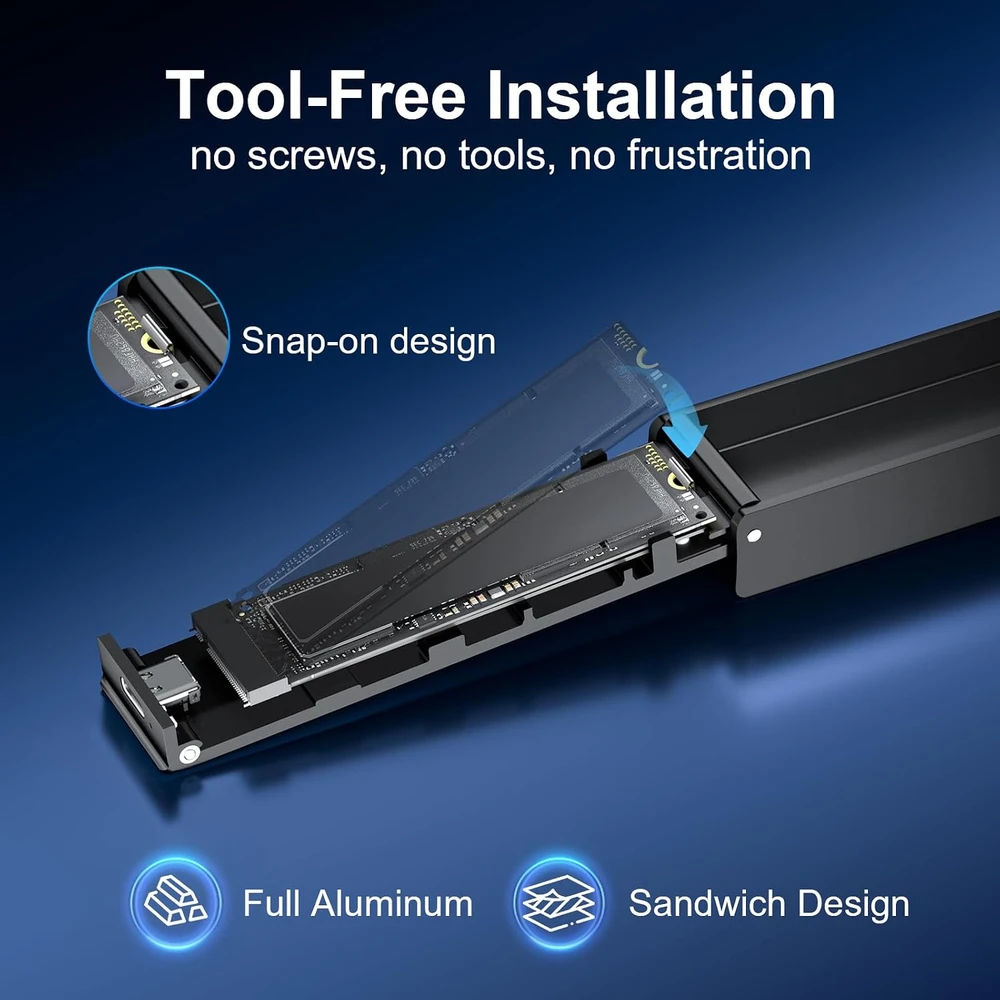 FIDECO M.2 NVMe ir SATA SSD dėklas su USB 3.2 Gen 2 10 Gbps, M211F