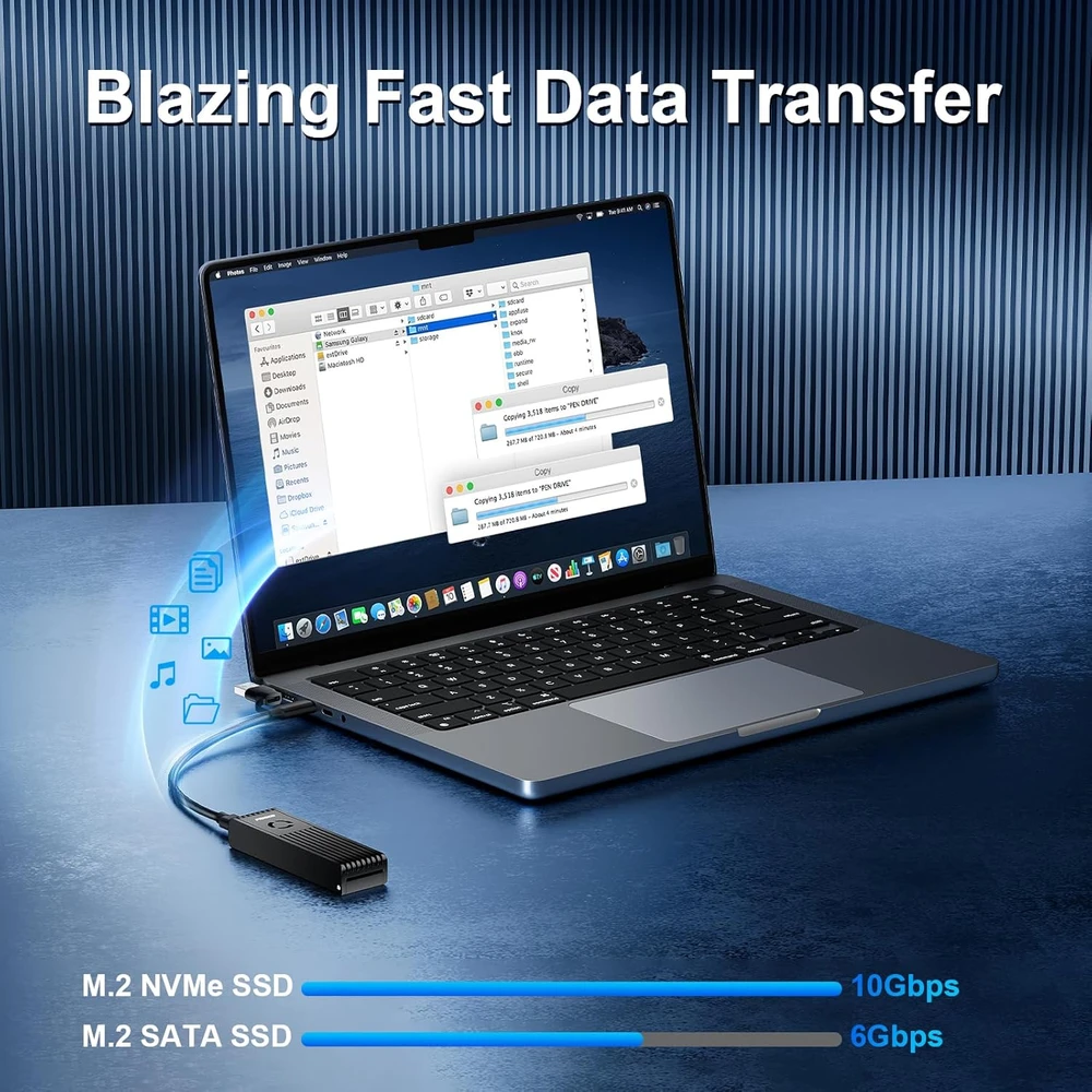 FIDECO M.2 NVMe ir SATA SSD dėklas su USB 3.2 Gen 2 10 Gbps, M211F