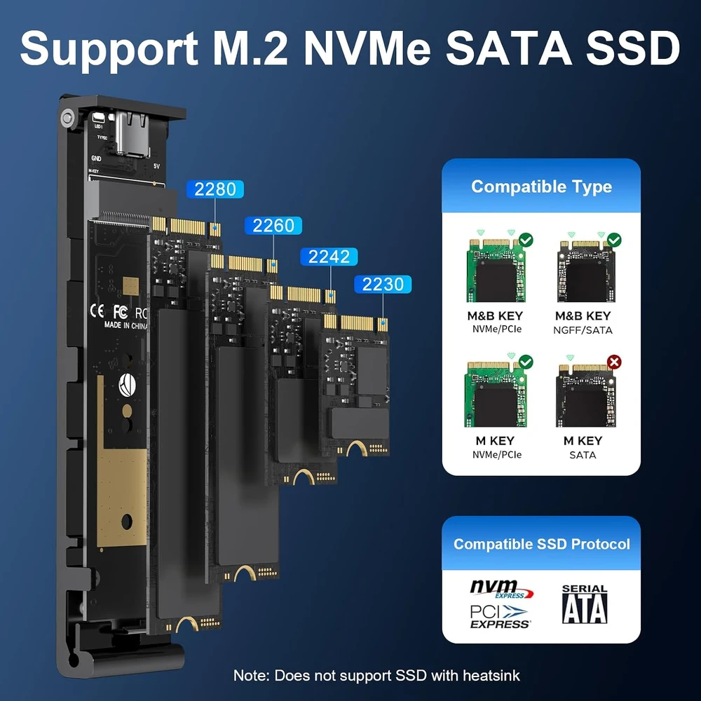 FIDECO M.2 NVMe ir SATA SSD dėklas su USB 3.2 Gen 2 10 Gbps, M211F