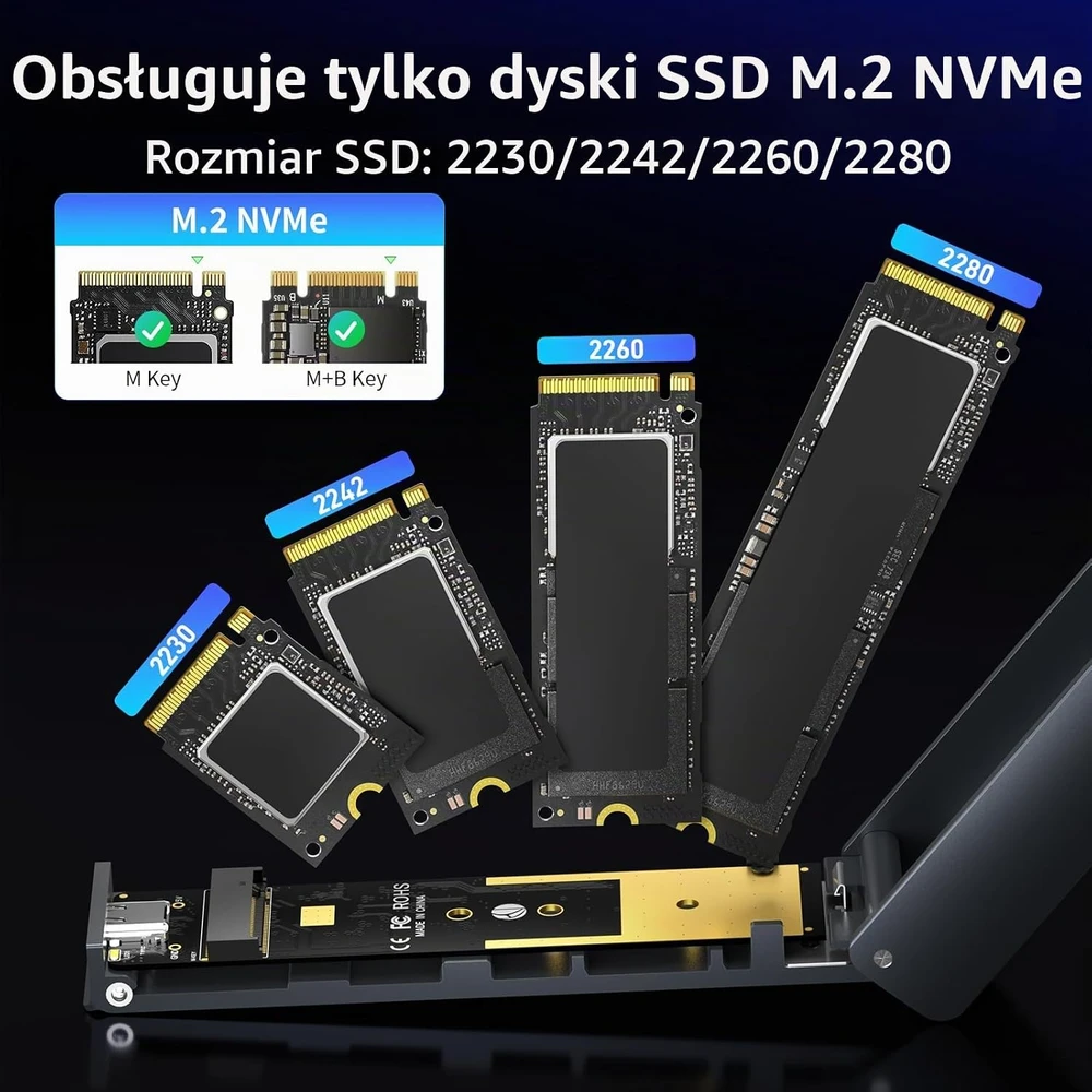 FIDECO M.2 NVMe SSD dėklas su USB 3.2 Gen 2, 10 Gb/s, be įrankių, M211CP