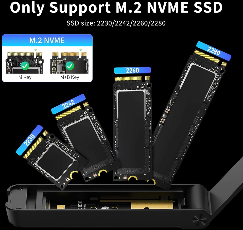 FIDECO M.2 NVMe SSD dėklas USB 3.2 Gen 2, iki 10 Gb/s, M ir M+B raktams, M210