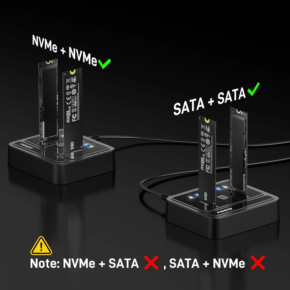 FIDECO M.2 SSD dokavimo stotelė NVMe ir SATA, USB 3.2 Gen 2x2, 20 Gb/s M2278