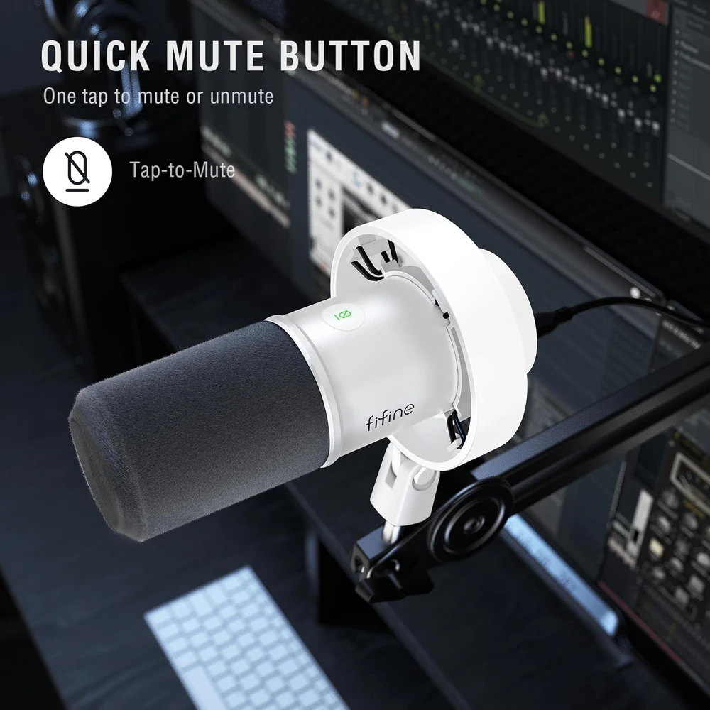 FIFINE dinaminis USB/XLR mikrofonas su RGB apšvietimu, kardioidinis, stalo tipo, MI27