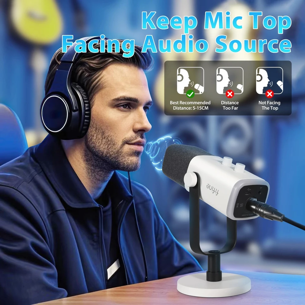 FIFINE dinaminis USB XLR mikrofonas žaidimams ir podcast, RGB, balta, MI13