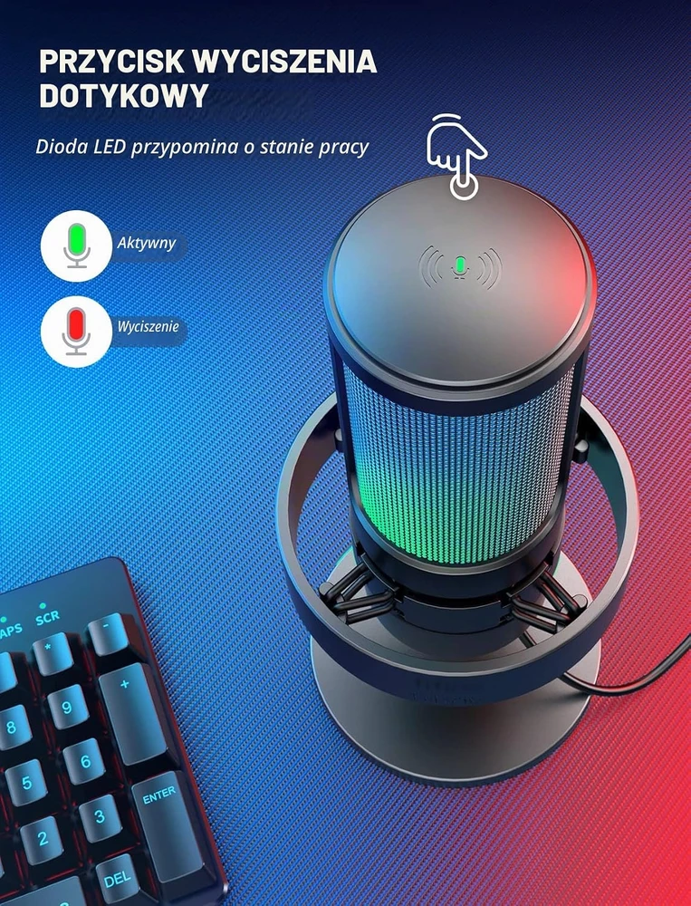 FIFINE MI1 stalinis kondensatorinis USB mikrofonas su RGB apšvietimu ir apsauginiu filtru