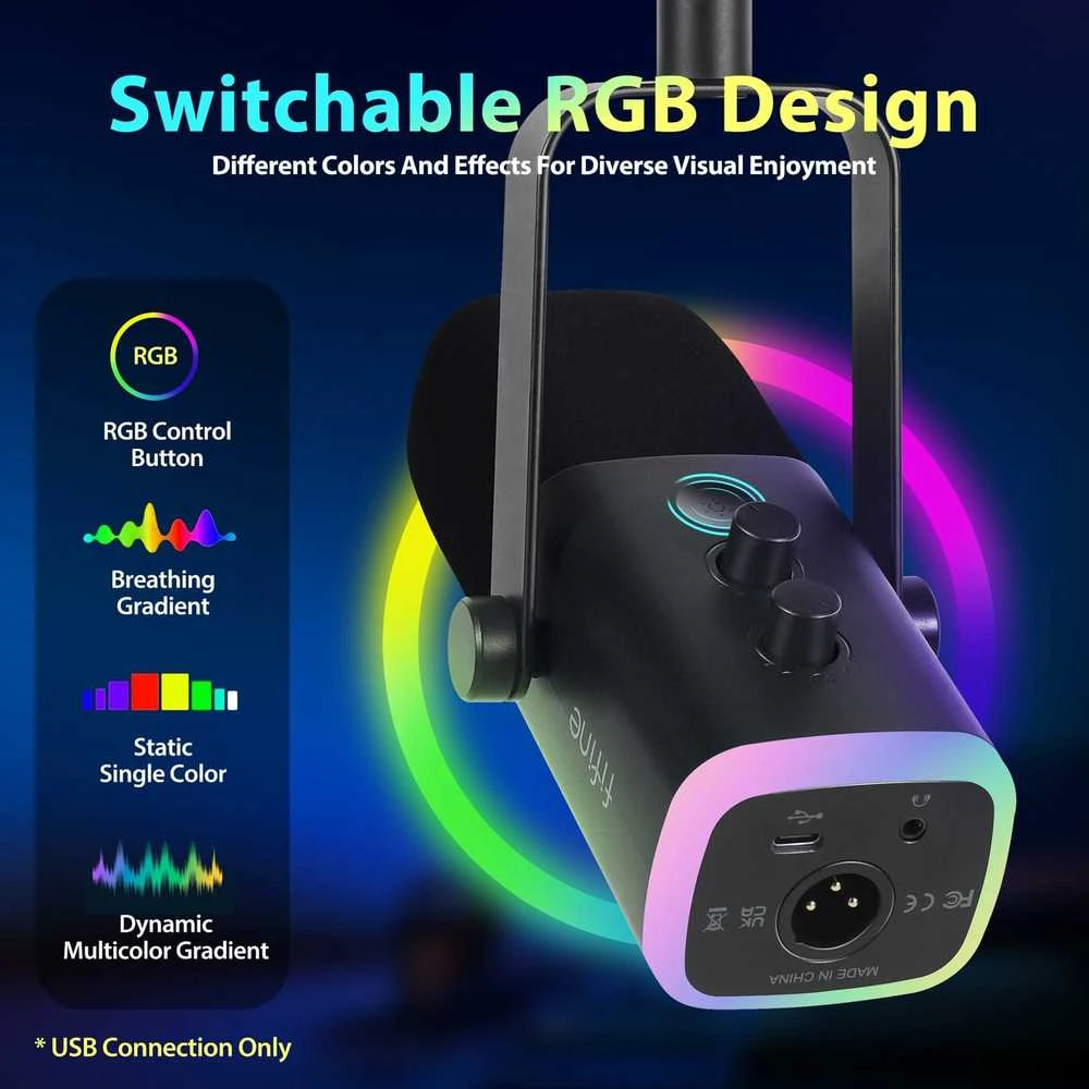 FIFINE MI14 XLR/USB dinaminis stalinio strymo mikrofonas su reguliuojamu laikikliu
