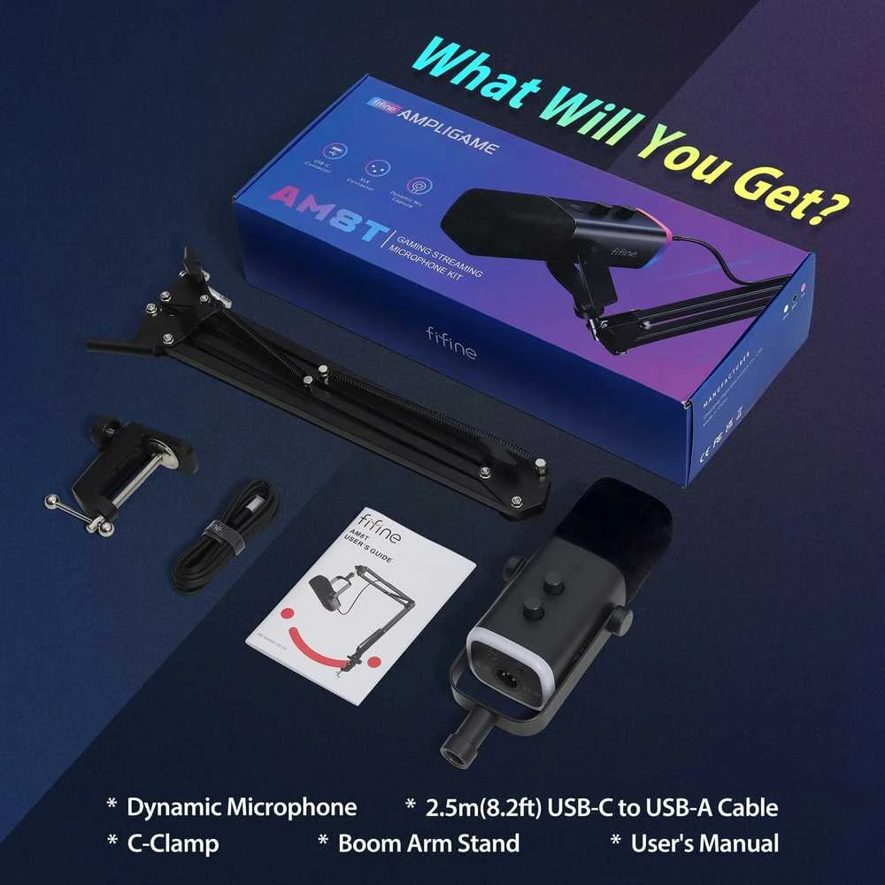 FIFINE MI14 XLR/USB dinaminis stalinio strymo mikrofonas su reguliuojamu laikikliu