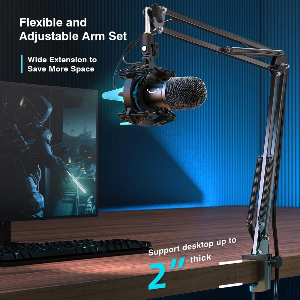 FIFINE USB dinaminis žaidimų mikrofonas su kardioidine kryptingumu, RGB apšvietimu, K651