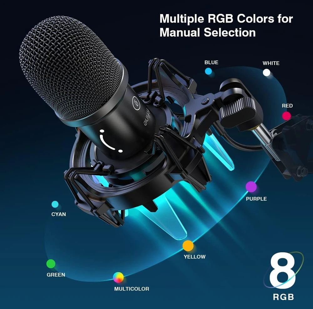 FIFINE USB dinaminis žaidimų mikrofonas su kardioidine kryptingumu, RGB apšvietimu, K651