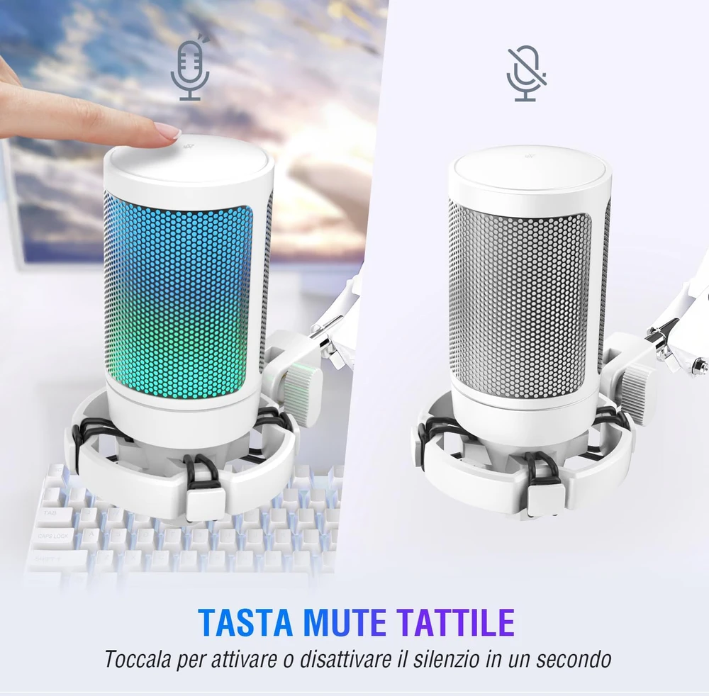 FIFINE USB kondensatorinis mikrofonas su RGB apšvietimu ir triukšmo slopinimu MI33