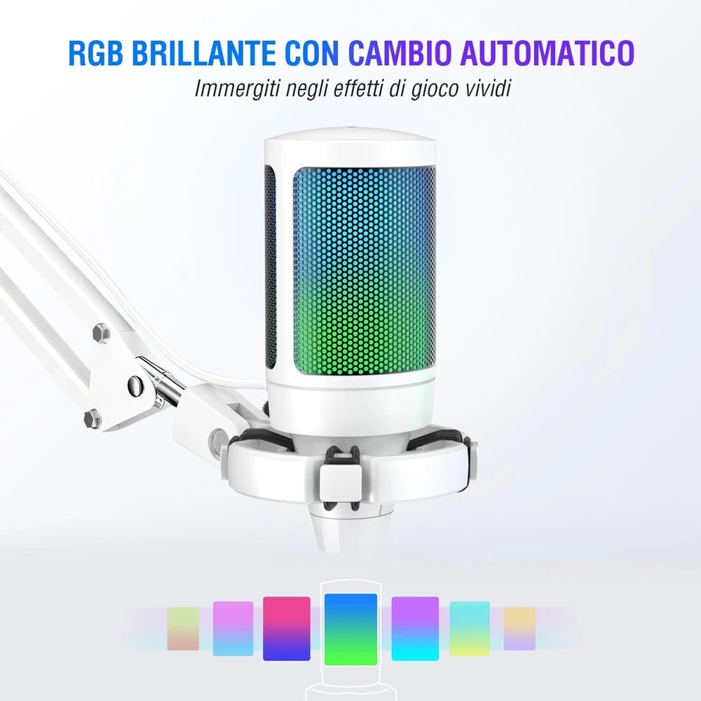 FIFINE USB kondensatorinis mikrofonas su RGB apšvietimu ir triukšmo slopinimu MI33