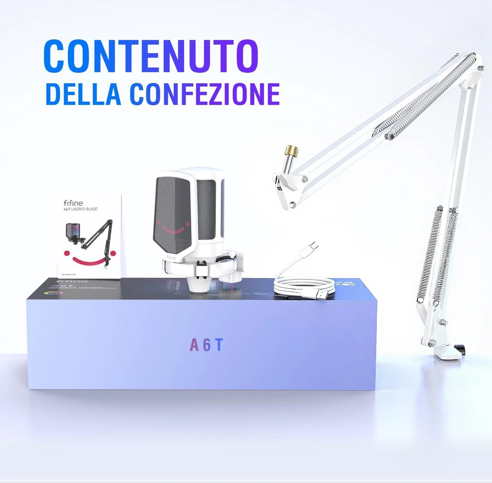 FIFINE USB kondensatorinis mikrofonas su RGB apšvietimu ir triukšmo slopinimu MI33
