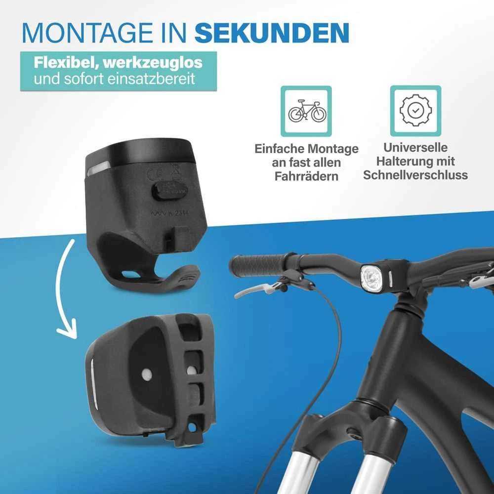 Fischer dviračio žibintų rinkinys Square, 40/20 lx, priekinis ir galinis šviestuvas, IP44, įkraunamas USB