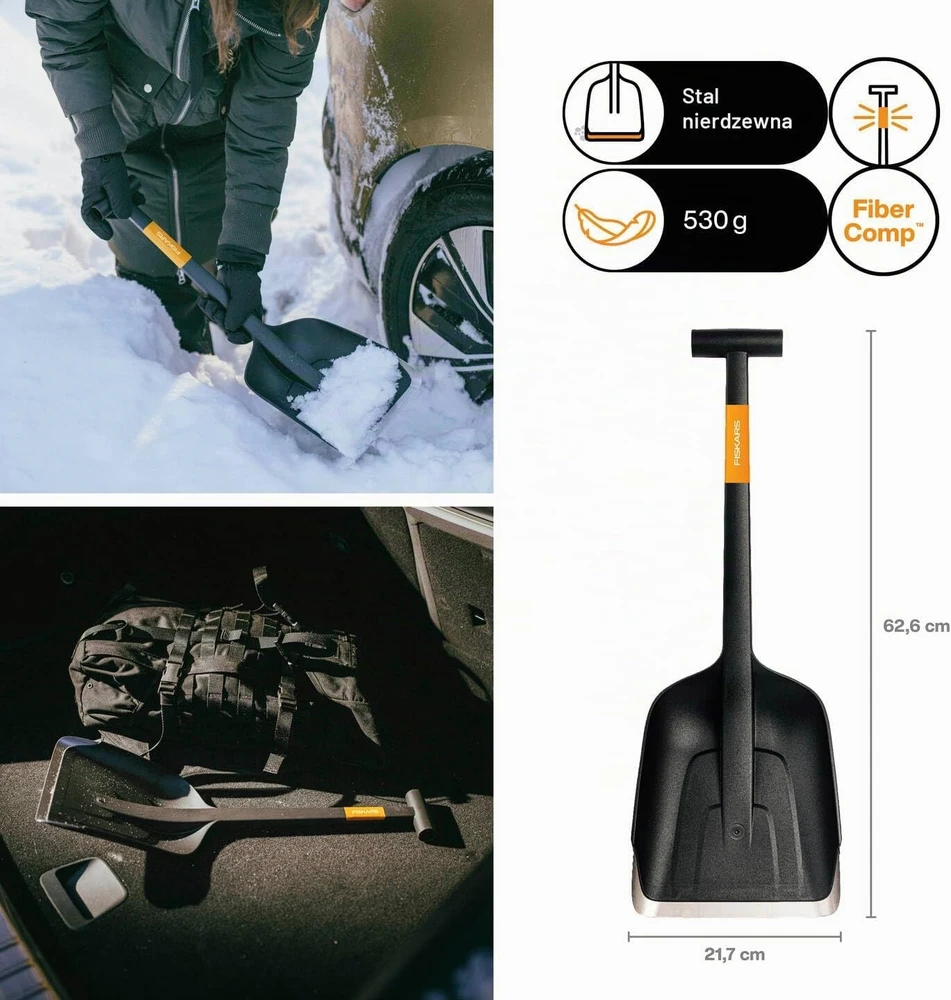Fiskars automobilinis sniego kastuvas su nerūdijančiojo plieno briauna, 63 cm, 1079857