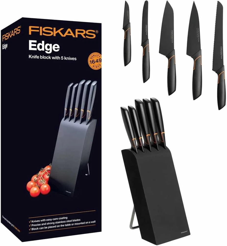 Fiskars Peilių rinkinys Edge 5 peiliai+stovas 1003099