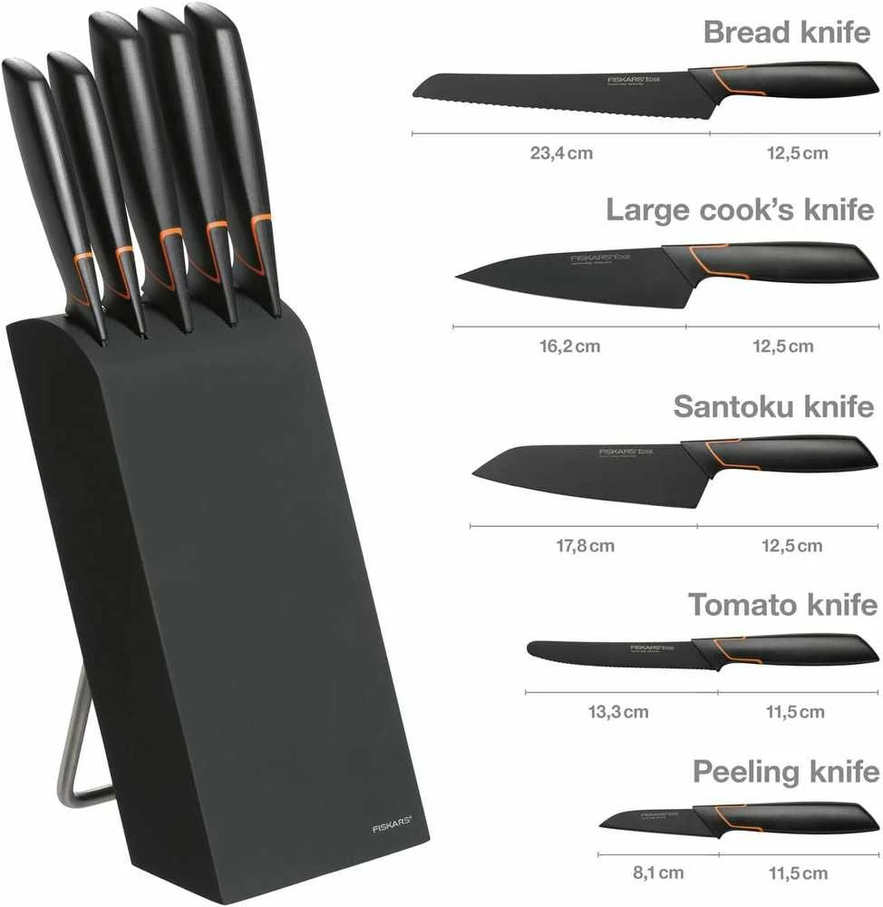 Fiskars Peilių rinkinys Edge 5 peiliai+stovas 1003099