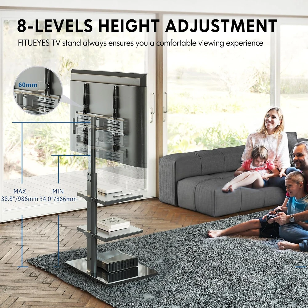 FITUEYES grindinis televizoriaus stovas 32–60 colių, iki 30 kg, TT306001GB