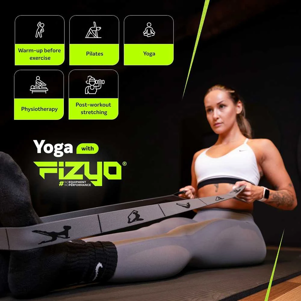 Fizyo jogos ir tempimo diržas su 10 kilpų, 125 cm, pilka / juoda