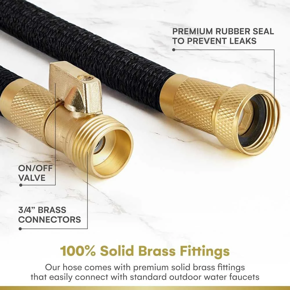 Flexi Hose elastingas sodo laistymo žarna, 15 m, lateksas, žalvariniai sujungimai, juoda