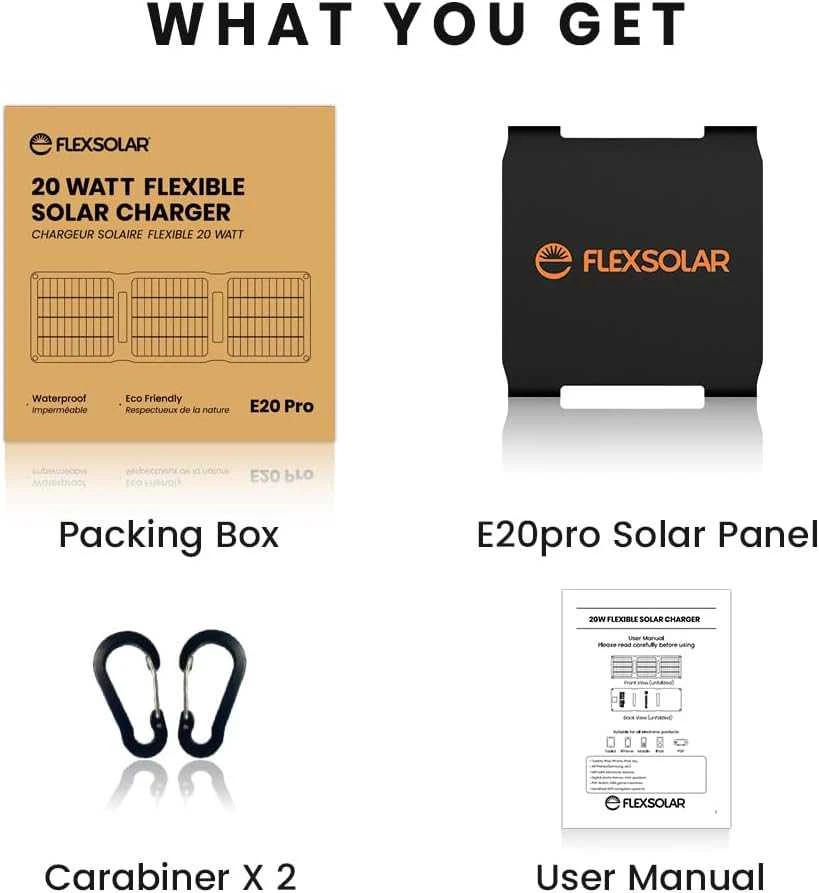 FlexSolar saulės įkroviklis 20 W, USB-A ir USB-C, IP67, sulankstomas, ETFE, YL-E20pro-US