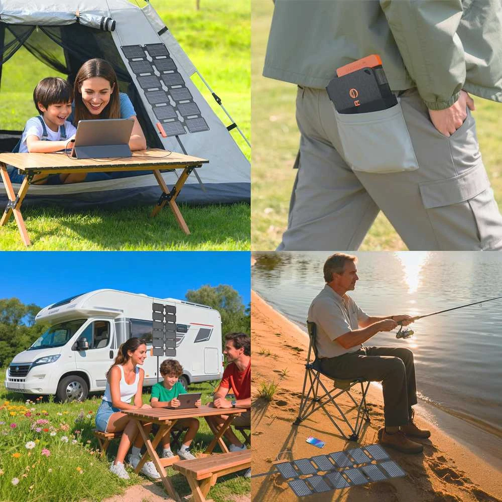 FlexSolar sulankstoma saulės baterija 36 W, USB-A, USB-C, atspari vandeniui, nešiojama