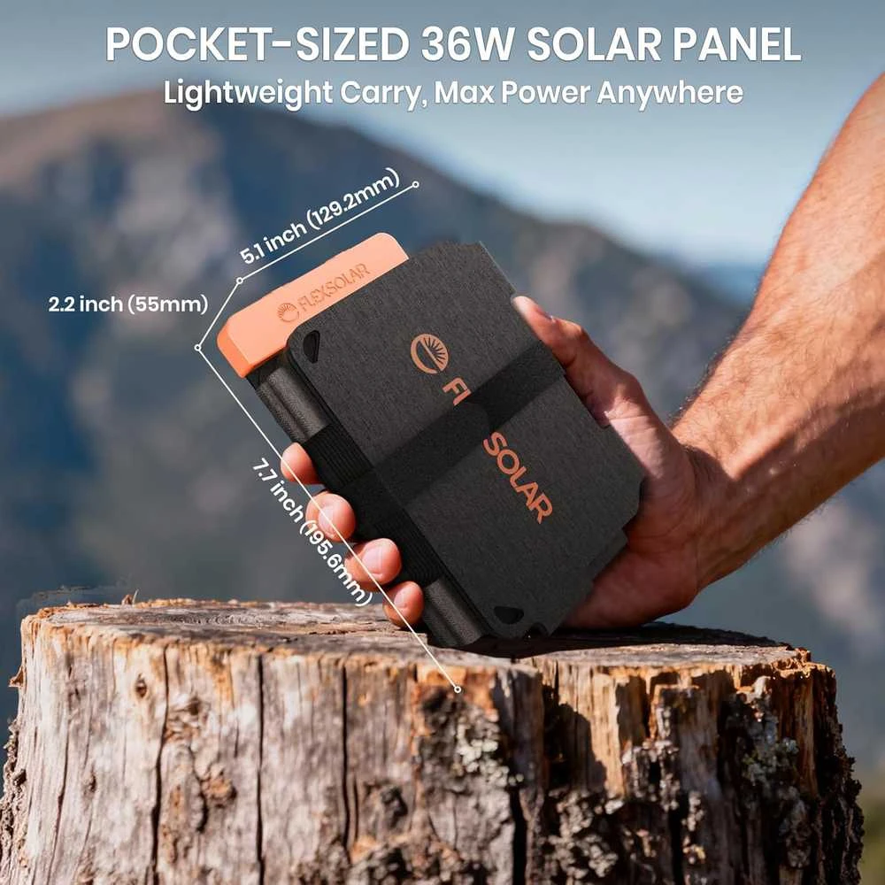 FlexSolar sulankstoma saulės baterija 36 W, USB-A, USB-C, atspari vandeniui, nešiojama