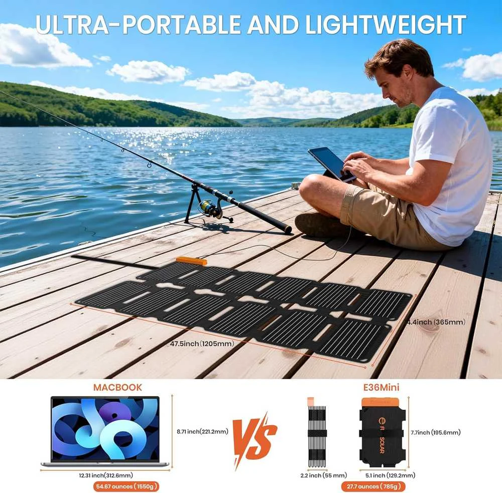 FlexSolar sulankstoma saulės baterija 36 W, USB-A, USB-C, atspari vandeniui, nešiojama