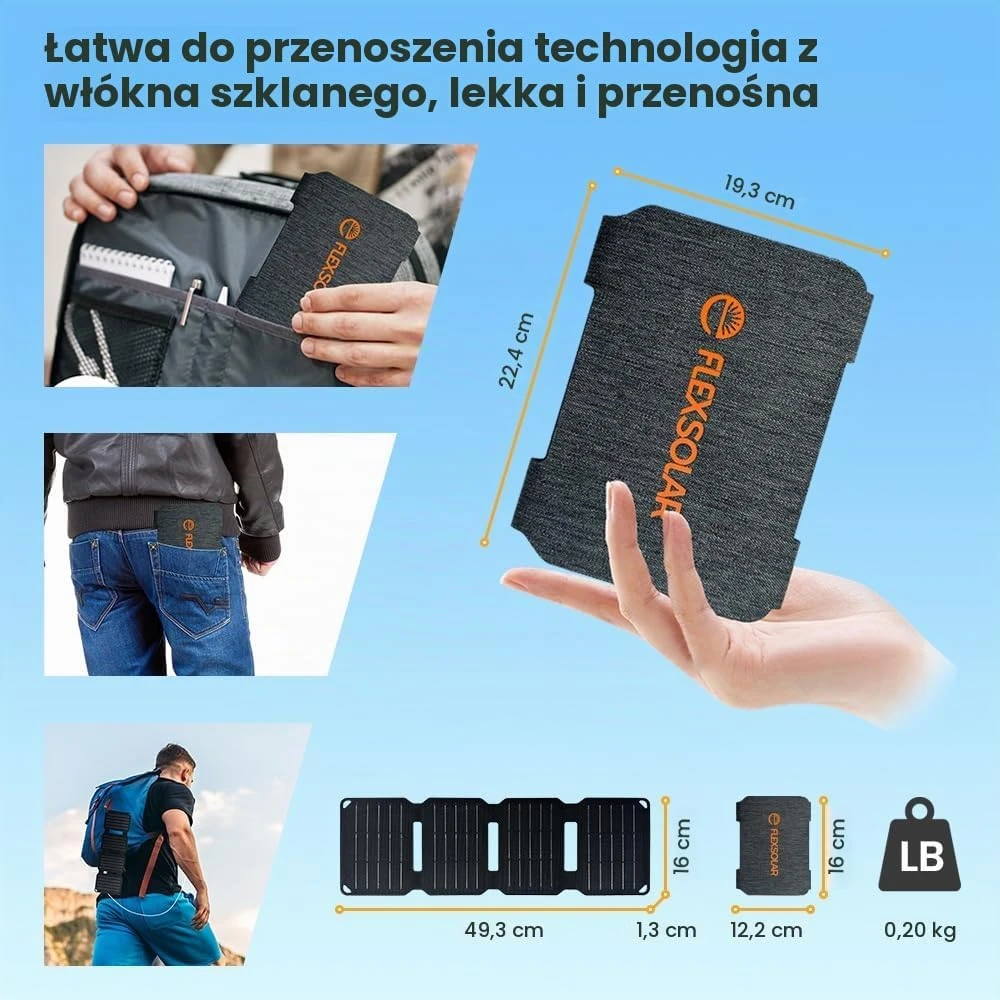FlexSolar sulankstomas saulės įkroviklis 10 W su USB jungtimi, 5 V, IP67 E10-MINI