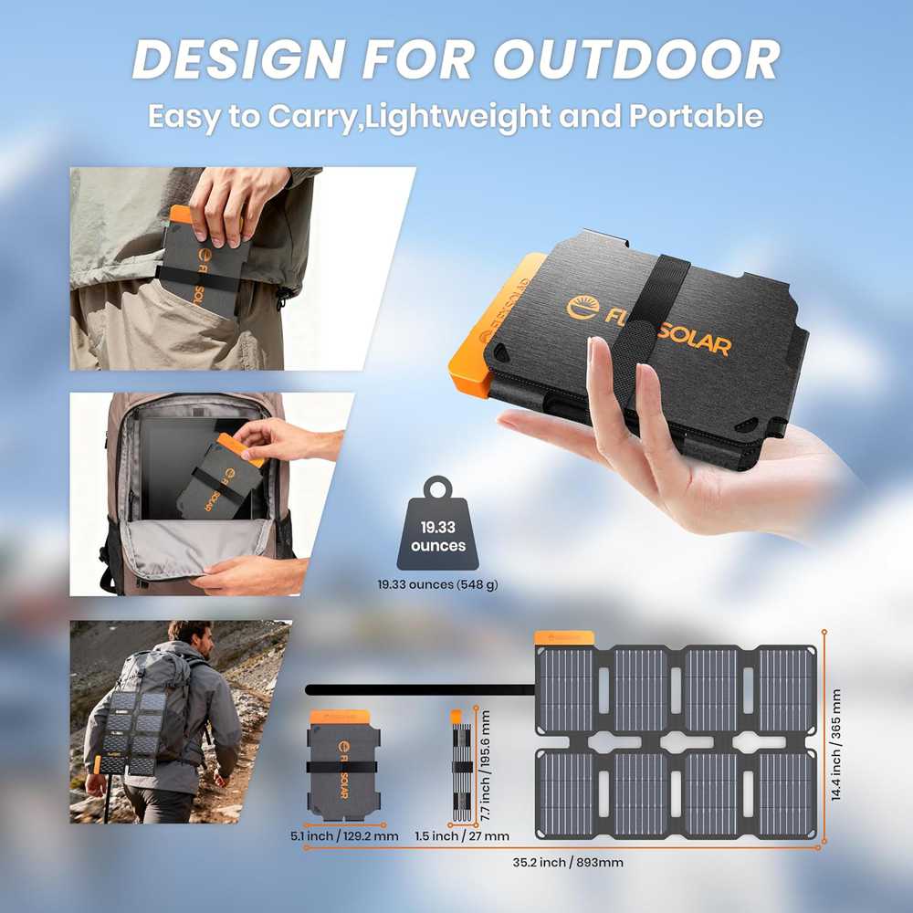 FlexSolar sulankstomas saulės panelis 25 W, USB-A ir USB-C, atsparus vandeniui, E25mini