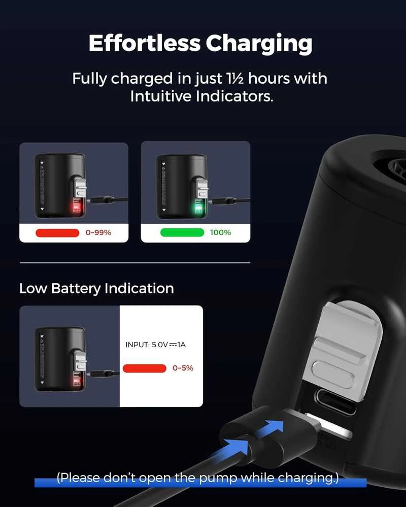 Usorteret FLEXTAILGEAR elektrinė mini oro pompa, 4 kPa, 180 l/min, įkraunama, USB-C, TINY PUMP 2