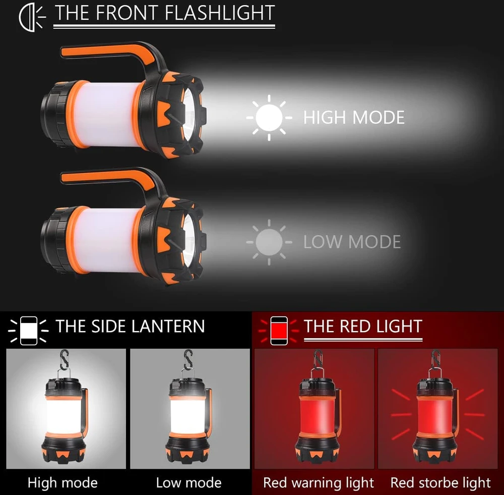 flintronic LED kempingo žibintas 1000 lm, 6 režimai, IP64, įkraunamas akumuliatorius 3600 mAh, su išorinės baterijos funkcija